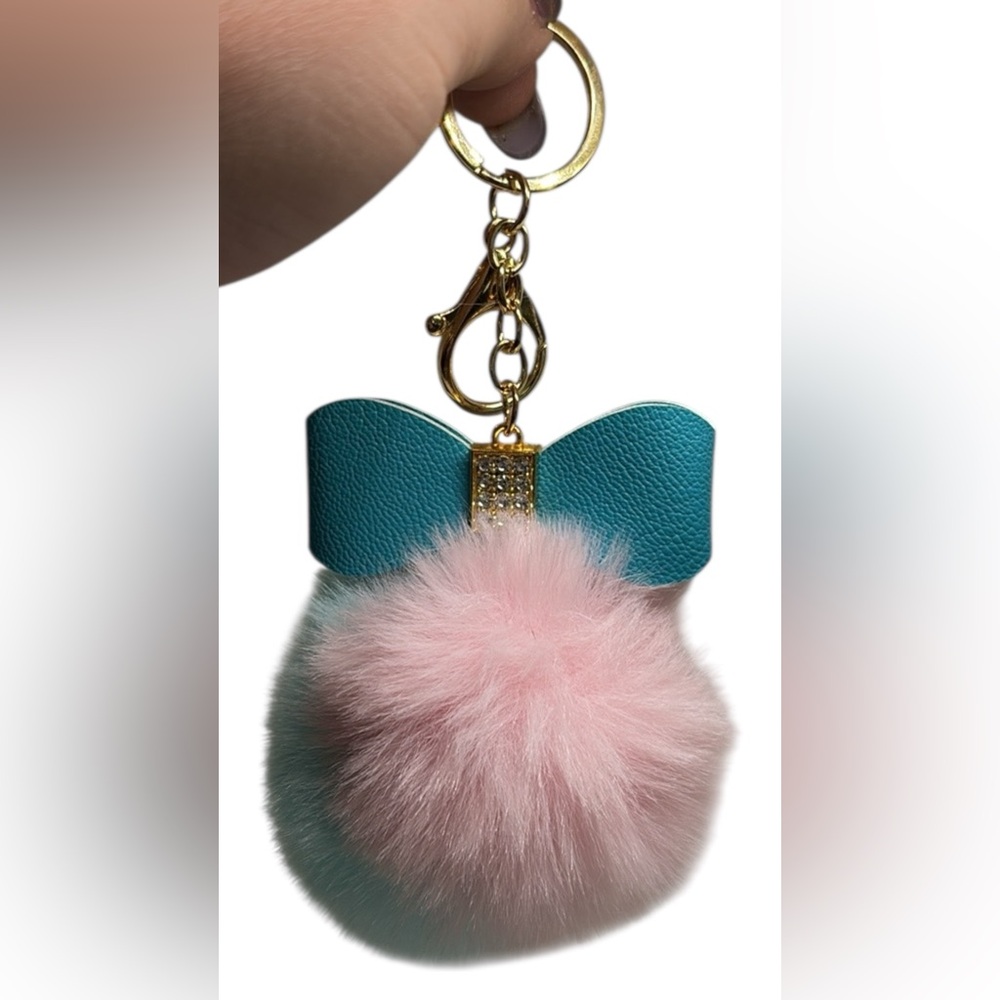 Blue and Pink Pom Pom Keychain